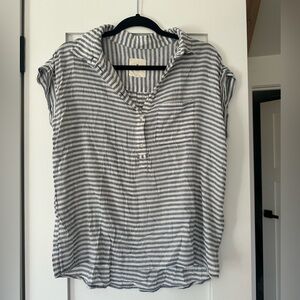 American Eagle Outfitters Blue & White Striped Button Front Blouse/Top - Size M